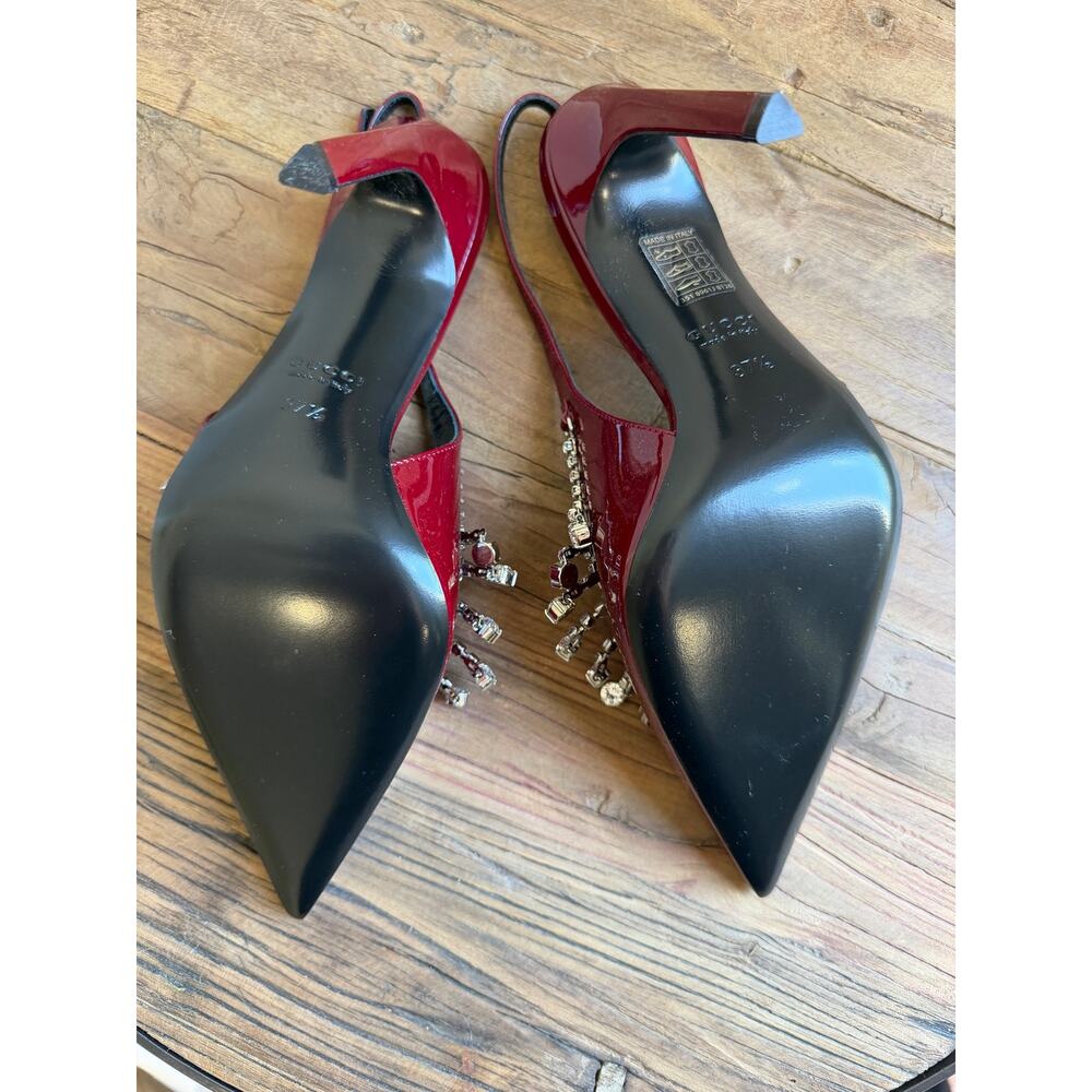 Gucci Guinevere Crystal Leather Slingback Stiletto Pumps NWT 37.5 - Picture 11 of 11